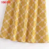 Tangada Kobiety Bawełna Żółta Emboridery Spódnica Faldas Mujer Vintage Zipper Ladies Chic Długie Spódnice 3H527 210609
