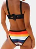 Women Colorful Stripe Print Back String Bikini Backless Swimwear Bathing Suits Striped Swimsuit 210319