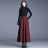 Vintage Plaid Woolen Spódnice Kobiety Zima Wysoka Talia Ciepła A-Line Plised Spódnica Moda Biuro Elegancka Maxi Spódnica Femme Saia Longa 211119