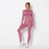 Seamlyoga Set Örme Fitnclothes Hızlı Kuru Spor Giyim Kırpma Üst Yüksek Bel Yoga Pantolon Oymak Kadın Spor Suit X0629