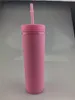 مستودع محلي 16 أوقية نحيفة Tumblers أكواب غير ماتي ألوبل ببلرات مع أغطية وقش مزدوج الجدار البلاستيك Tumplers US-Abroad Shipping USA Warehouse