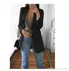 Herbst Frauen Casual Slim Blazer Anzüge Jacke Mode Dame Büro Anzug Schwarz mit Taschen Business Kerb Blazer Mantel