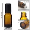 12PCS 10 ml Essential Oil Roller Flaskor Tomt Amberglas med rostfritt stålrulle på bollar för parfym aromaterapi påfyllerbar