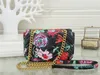 Designer- High Quality Fashion Women Shoulder Bag Pu Leather Gold Chain Crossbody Messenger Flower Embroidery Female Handbag