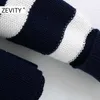 Zevity Women Vintage O Neck Striped Pattern Stickning Casual Slim Sweater Kvinnlig axelknapp Pullover Tröjor Chic Tops S361 210603