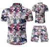 قمصان رجالي هاواي مجموعة الصيف قمصان الأزهار الرجال + طباعة شاطئ السراويل قصيرة الأكمام تراكسويت الأزياء 2 قطعة مجموعات الذكور 210603