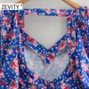 Zevity Kvinnor Elegant V Neck Blomma Tryck Knuten Slank Mini Klänning Kvinna Sexig Backless En Linje Vestidos Chic Party Dresses DS4432 210603