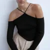 Blsqr stijlvolle halter zonder schouder trui stretchy ontwerp lange mouw vrouwelijke chique gebreide tops meisje truien 210812