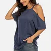 Off Shoulder Short Sleeve Solid Women Tshirt O-neck Loose Basic All-match Ladies T-shirt Tops Summer Sexy Chic Female Tees 210518