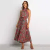 Zomer koude schouder vestidos elegante halster tuniek gebroken bloemen print maxi jurk casual losse sexy dames feestjurken 210526