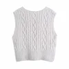 VUWWYV Retro Grey Cable Knitted Sweater Vest Women Spring Ribbed Cropped Sleeveless Sweaters Woman Casual Streetwear Top 210430