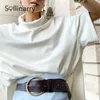 Sollinarry Casual dolcevita Manica a pipistrello T-shirt da donna moda Top Famale Streetwear Cotone solido High street style 210709