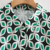 Abito primaverile verde stampato corto da donna casual con cintura annodata camicia da donna vintage 210519