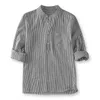 男性の縦縞のシャツ長袖ファッションレジャーメンズドレスシャツの緩いポケットメンズ化学ホムカミサスパラホームブレ210524