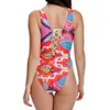 Lace Up Sexy Bikini Push Badeanzug Weibliche Monokini Regenbogen Gestreifte Bademode Frauen Anzüge Badeanzug 210520