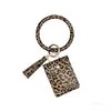 Leopard PU Lether Bracelet Keychain with Card Bag Tassels Pendant 3 colors Portable Car Wrist Bags Change Purse Party Supplies T2I51990