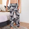 Grande tamanho de seda homens casuais calças de sono outono de inverno homens pijama fundo sleepwear pijama solta homewear 04