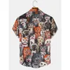 Hawaiian Shirts Mens Halloween Allover Funny Cat Print Casual Short Sleeve Men Summer Beach Blouse Tops Chemise Homme 210626