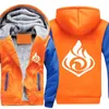 Anime spel Genshin Impact Eye of God Seven Elements Män Kvinnor Coat Casual Orange Blå Sweatshirts Tjocken Hoodie Kläder Y0901