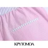 KPYTOMOA Femmes Chic Mode Patchwork Rayé Shorts Vintage Haute Taille Élastique Poches Latérales Femme Pantalon Court Mujer 210719