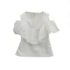 Летняя детская одежда с плеча девочка блузка хлопчатобумажные детские школьные рубашки повседневные подростки Roots с коротким рукавом вершины 210622