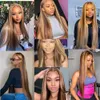 30 Inch Highlight Colored Lace Front Wigs Straight Human Hair Wigs Pre Plucked Ombre Honey Blonde Lace Frontal Wig For Women Bob S9423116