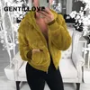 Gentillove Fluffy Polar Kurtki Zimowe Z Kapturem Przycięte Płaszcze i Kurtki Faux Fur Coat Ciepłe Outwear Odzież Miś Coats 211018