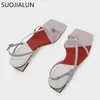 SUOJIALUN Mode Mix Farbe Frauen Sandale Schuhe Platz Niedrigen Ferse Damen Rutschen Sommer Schmale Band Elegante Sandalen Zapatillas Mujer K78