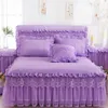 Princesa 1 peça saia de cama de renda 2 peças fronhas colchas lençol conjunto de capa rosa acolchoado babados saia de cama fronhas beddin4399400