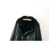 fashion ladies PU leather jackets winter fur collar women elegant female coats warm girls faux jacket 210427