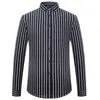 Men's Fashion Long Sleeve Silky Fabric Striped Shirts Single Patch Pocket Work Casual Standard-fit Easy Care Classic Dress Shirt P0812