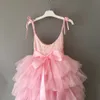 Mode bébé filles dentelle robe fleur à plusieurs niveaux Tulle Maxi ceintures princesse fête de mariage enfants vêtements 1-10Y 210529
