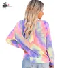 Krawat Dye Zip-Up Bluzy Kobiety Kieszenie Sznurek Kapturem Coat Casual Rainbow Hoodie Kobiety Z Długim Rękawem Plus Size Hoddies Top 210816