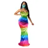 Colorido Listrado Mulheres Impressa Mulheres Celebridade Midi Elegante Festival Sexy Clube Partido Spaghetti Strap Vestidos Vestidos Feminino 210525