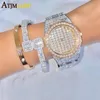 Link Chain Gold Silver Color geopend vierkante zirkonen bedelarmband Iced Out Bling Baguette CZ Bangle For Men Women Luxe sieraden1448631