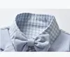 Tweedelige set voor baby jongens gentleman stijl kleding sets zomerjongen korte mouw plaid shirt met bowtie + shorts kinderen pakken kinderen outfits 1-6 jaar