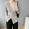 Gebreide vest voor vrouwen mode effen kleur v-hals one size lange mouwen slanke elegante trui vrouwelijke LR1135 210531