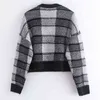 Frauen Herbst Winter Plaid Pullover Mäntel Lange Ärmel Lose Plus Größe V-ausschnitt Weibliche Vintage Mode Pullover Oberbekleidung 210513