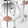2021 nya män sätter hoodies + byxa 2PC skarv dragkedja märke kläder mode utomhus jogger sport kostym sportkläder för mäns träning g1217