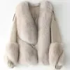 Luxury Real Fox Fur Sheepskin Coat Ladies Kvinnors Patchwork Äkta Läder Kort Jacka För Höst Vinter Varm Outwear Q0827