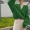 Mode vêtements femmes abricot cheveux vert robe col en v lanterne à manches longues pull en tricot décontracté pull ample 210527