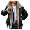 Men's Jackets Plus Size Men Winter Leather Coat Faux-Fur Lapel Collar Long Sleeve Padded Jacket Vintage Thicken Sheepskin Cashmere