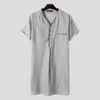 Men's Sleepwear Incerun Mens Algodão Lazer listrado Casa caseira de verão curto V camisola de pescoço de pescoço Breatível Camisas Night Sirts S-5xl