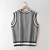 [DEAT] Kvinnor Lös Gitter V-Neck Ärmlös Stickning Pullover Casual Vest Sweater Spring Autumn Fashion 13c318 210527