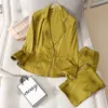 Lato Damskie Piżama Zestaw Mody Garnitur Projekt Solidna Ginger Color Sleepwear Silk Like Leisure Home Clothing Nightwear 210622