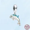 Hot 925 Sterling Silver Firefly Säkerhetskedja Blå Skalad Fish Charm Pärlor Passar Pandora DIY smycken Att göra damhängen present med originalkartong