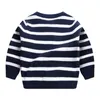 Autumn And Winter Kids Sweaters Stripe Boy Embroidered Dinosaur Knitted Pullover Sweater Round Neck Outerwear Pure Cotton Y1024