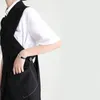 Notched Collar Chic Hollow Out Criss Cross Design Vest Kvinnor Sommar Dubbelfickor Waistcoat Fashion Ärmlös Tank 210519