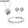 5 Style 925 Sterling Silver Jewelry Sets Zircon Square Cube Necklace+Earrings+Bracelet For Women Gift