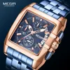 MEGIR orologi da uomo in acciaio inossidabile moda uomo lusso blu orologio da polso in oro rosa uomo impermeabile luminoso orologio sportivo militare 210329